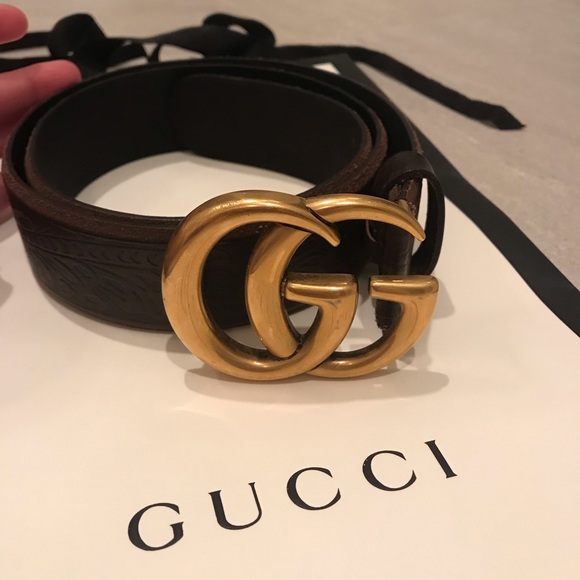 Gucci Accessories - Gucci Brown Leather Belt with Gold Double G Buckle